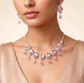 Baby pink stone necklace set with earings