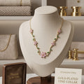 Pink floral necklace antitarnish