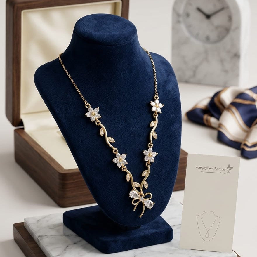 White stone bow necklace antitarnish