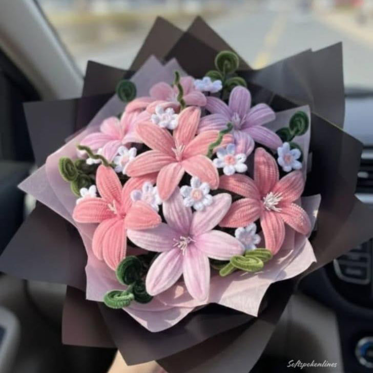 Pink Chenille Wire Lily Bouquet