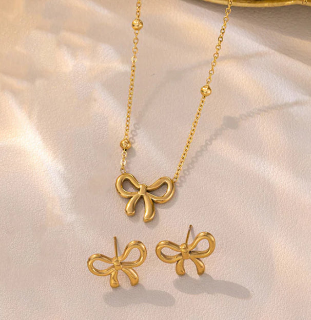 Bow antitarnish necklace set with earings