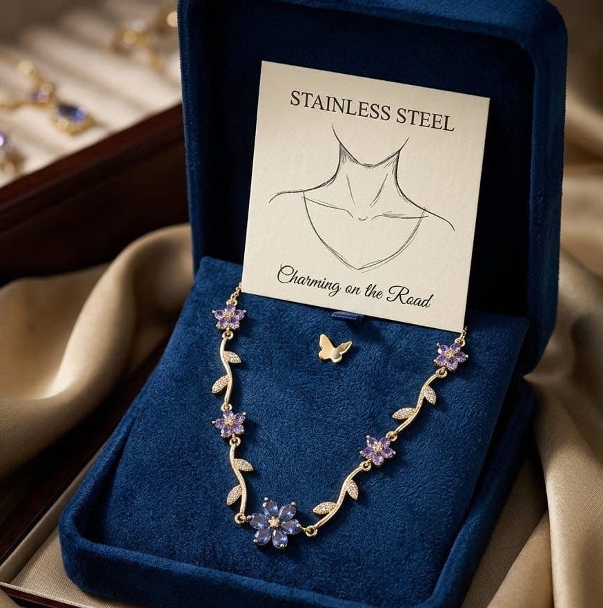 Blue floral necklace (antitarnish)